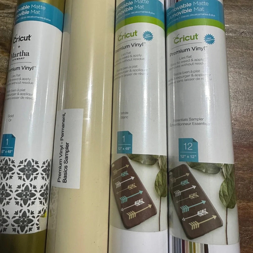 Cricut Premium Vinyl Bundle Martha Stewart Gold White Removable Permanent Matte